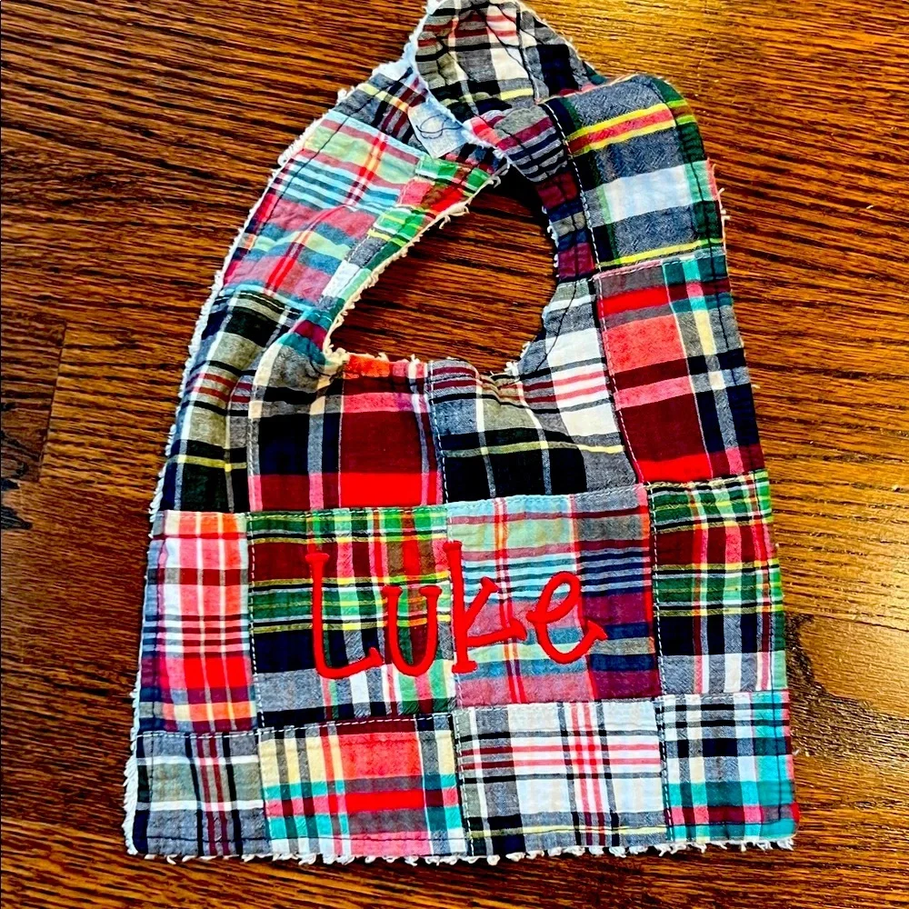 Bundle of Personalized Embroidered Luke Kids Bibs - Gingham and Plaid